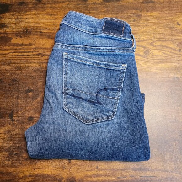 American Eagle Jeans 4 R Skinny Super Stretch Low Rise Raw Hem Medium Light - Picture 3 of 12
